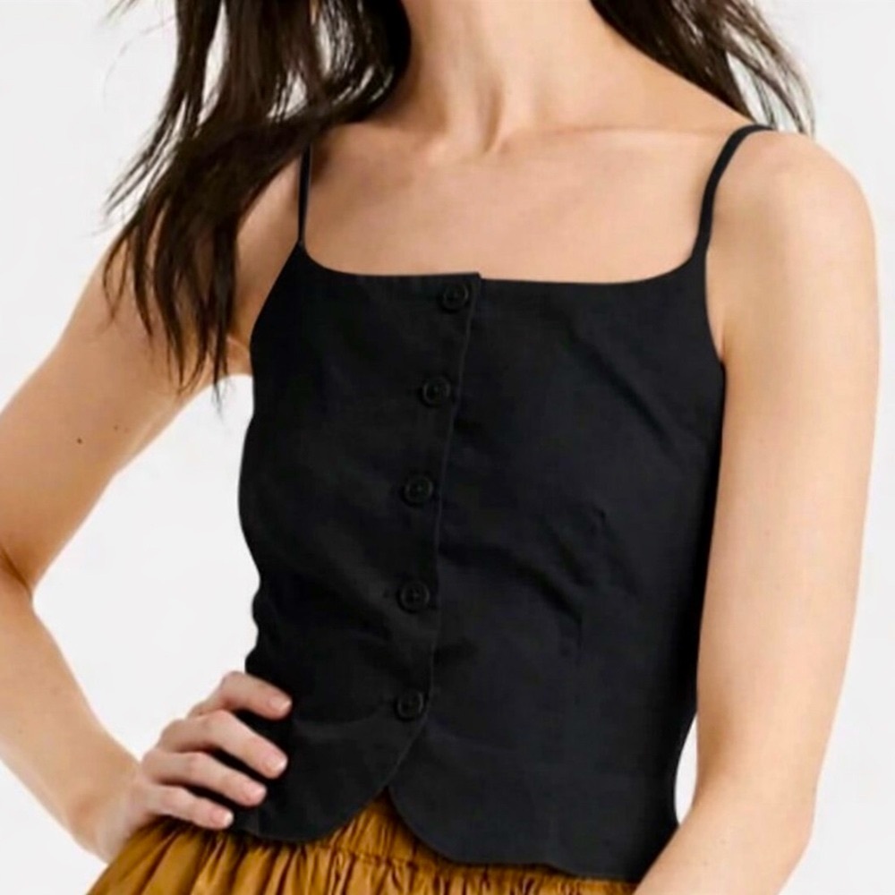 Black spaghetti strap button-front top